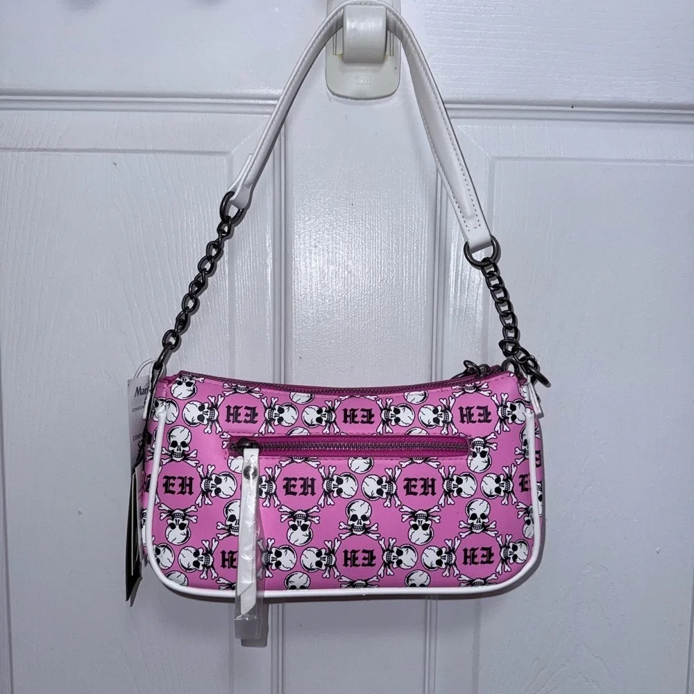 NWT Ed Hardy Pink and White Skull Shoulder Bag